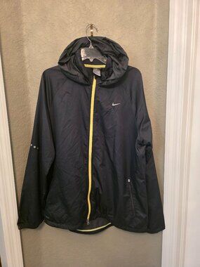 Nike Storm Fit Men's Gray Yellow Full Zip Hooded Windbreaker Jacket XL